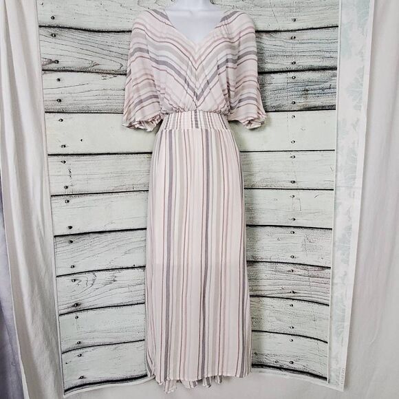 Tribal Striped Maxi Dress Women’s Large G/L Flutter Sleeve Elastic Waist - Picture 1 of 8